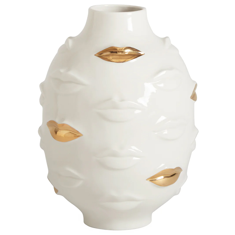 Ваза Jonathan Adler Gilded Gala Round Vase Глянцевое золото Белый в Волгограде | Loft Concept 