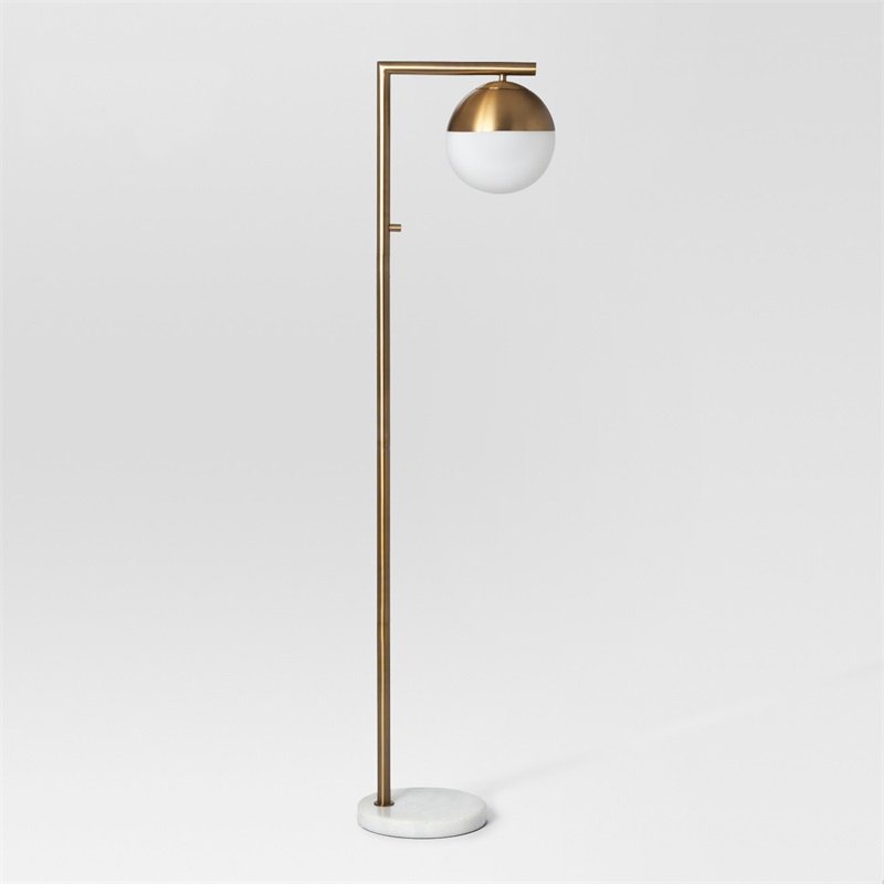 Торшер Geneva Single Glass Globe Floor Lamp Белый Латунь Торшер Geneva Single Glass Globe Floor Lamp Белый Латунь в Волгограде | Loft Concept