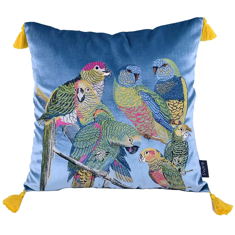 Декоративная подушка с вышивкой Embroidery Parrots Pillow Blue Голубой Мульти Декоративная подушка с вышивкой Embroidery Parrots Pillow Blue Голубой Мульти в Волгограде | Loft Concept