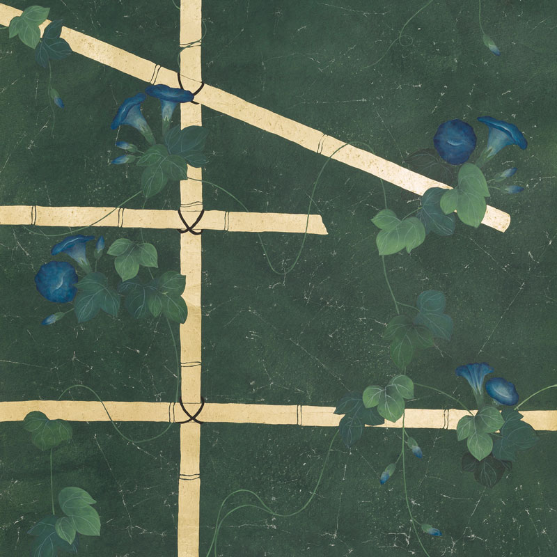 Обои ручная роспись Morning Glory Original colourway on Edo Green painted Xuan paper Обои ручная роспись Morning Glory Original colourway on Edo Green painted Xuan paper в Волгограде | Loft Concept