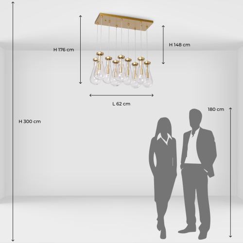 Люстра с 9-ю прозрачными стеклянными плафонами в форме капли Lucid Rain  в Волгограде