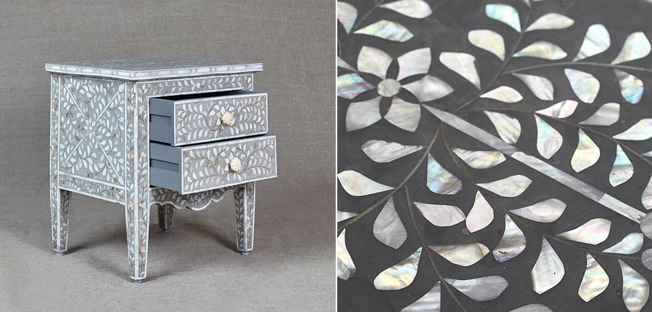Комод инкрустация перламутром Inlaid Bone Openwork Gray Серый Комод инкрустация перламутром Inlaid Bone Openwork Gray Серый - Loft-Concept в Волгограде
