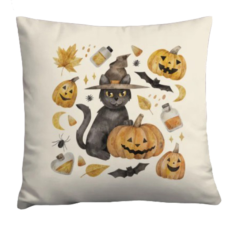 Подушка Halloween Pumpkin Cat Белый Оранжевый Серый Подушка Halloween Pumpkin Cat Белый Оранжевый Серый в Волгограде | Loft Concept