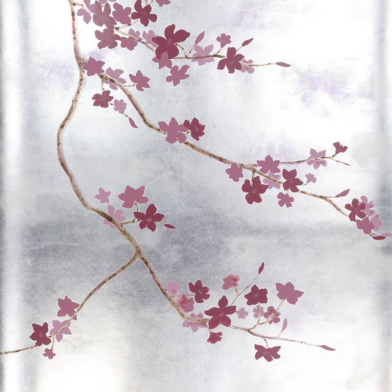 Обои ручная роспись Cherry Tree Special Colourway on Sterling Silver gilded paper  в Волгограде | Loft Concept 