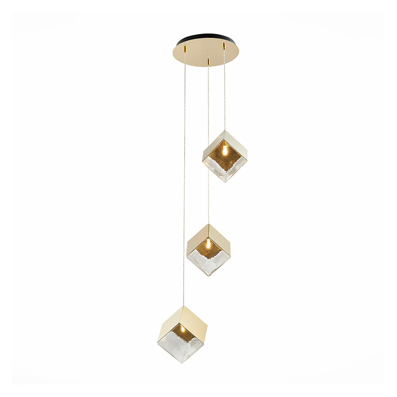Потолочная люстра Pyrite Chandelier gold cube 3 Золотой Прозрачный в Волгограде | Loft Concept 