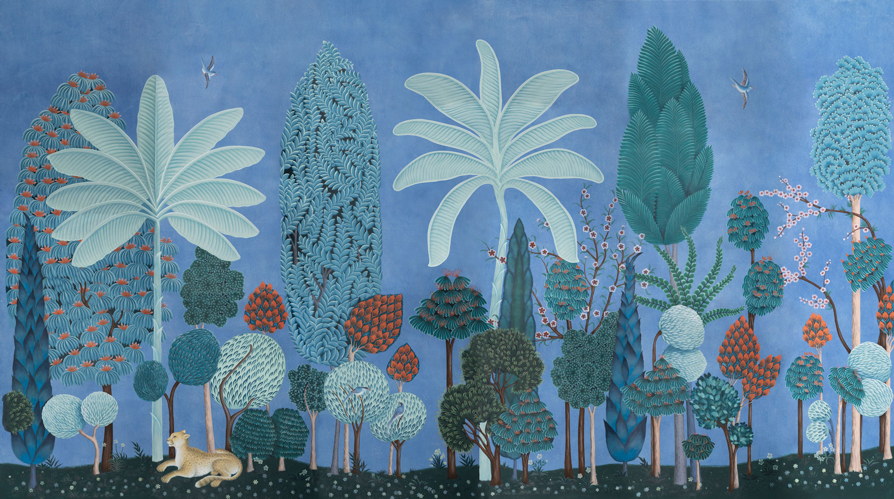 Обои ручная роспись Malwa Special Colourway on blue painted Xuan paper Обои ручная роспись Malwa Special Colourway on blue painted Xuan paper - постер Loft-Concept в Волгограде