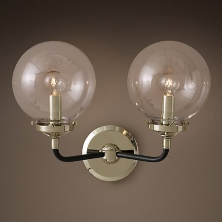 Бра Bistro Globe Clear Glass Double Sconce Nickel  в Волгограде | Loft Concept 