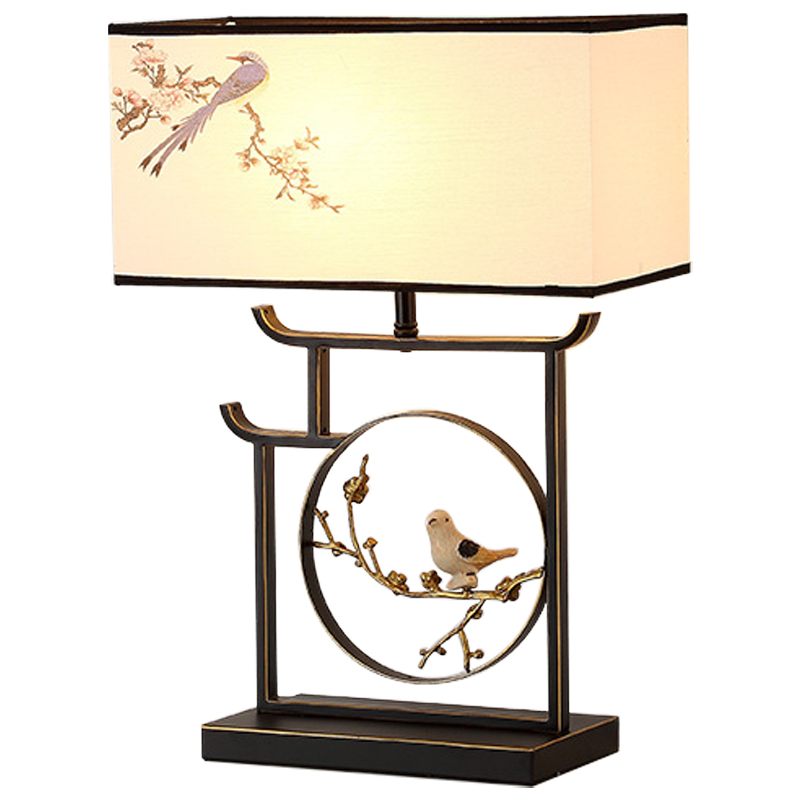 Настольная лампа с абажуром Bird Chinese Style Modern Table Lamp Черный Бежевый Золотой Настольная лампа с абажуром Bird Chinese Style Modern Table Lamp Черный Бежевый Золотой в Волгограде | Loft Concept