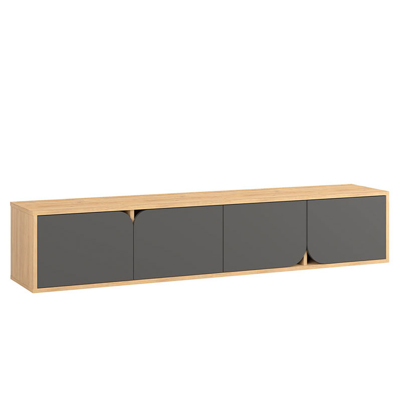 ТВ-тумба подвесная цвета древесины с 4-мя темно-серыми дверцами SPARK TV STAND OAK ANTHRACITE Серый Древесина в Волгограде | Loft Concept 