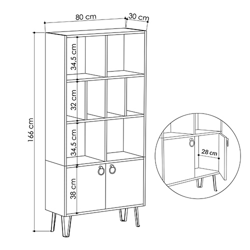 Стеллаж прямой цвета древесины с полками и 2-мя белыми дверцами BENE BOOKCASE OAK Стеллаж прямой цвета древесины с полками и 2-мя белыми дверцами BENE BOOKCASE OAK в Волгограде