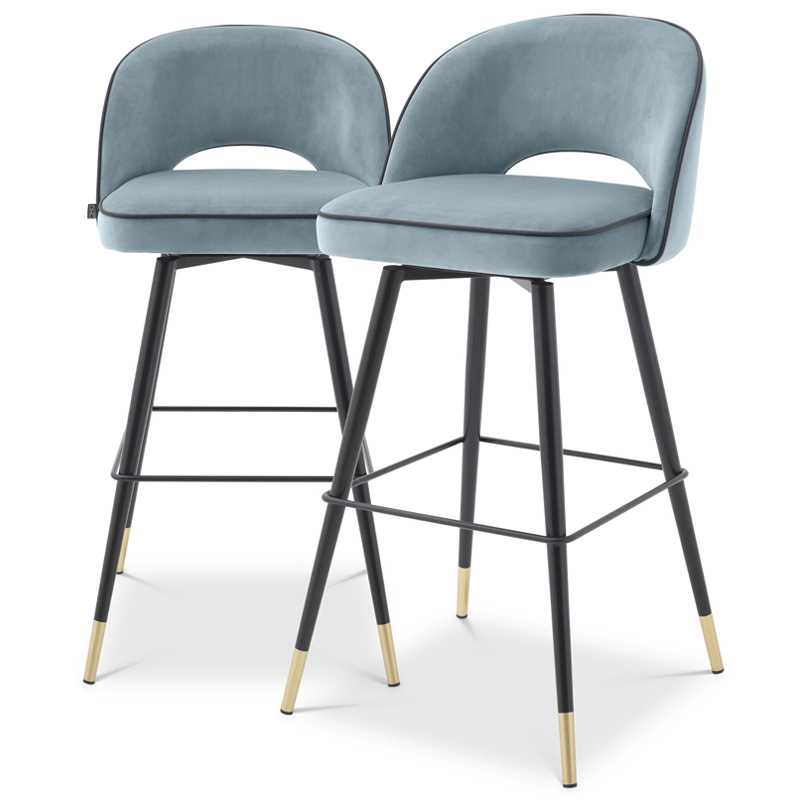 Комплект барных стульев Eichholtz Bar Stool Cliff set of 2 blue Черный Латунь Голубой пастельный в Волгограде | Loft Concept 