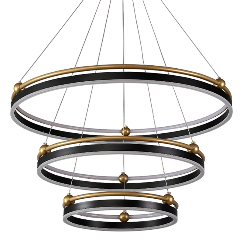 Люстра подвесная с тремя кольцами черного и золотого цвета Ring Horizontal Черный Белый Золотой Люстра подвесная с тремя кольцами черного и золотого цвета Ring Horizontal Черный Белый Золотой в Волгограде | Loft Concept