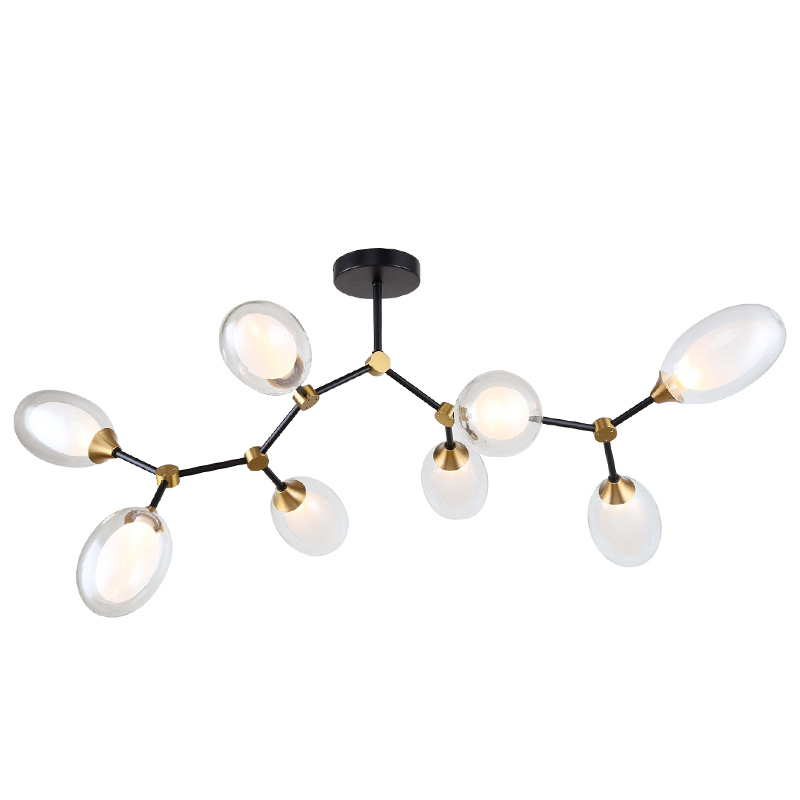 Люстра с плафонами из двойного стекла BUBBLE CHANDELIER Черный Латунь Прозрачный в Волгограде | Loft Concept 