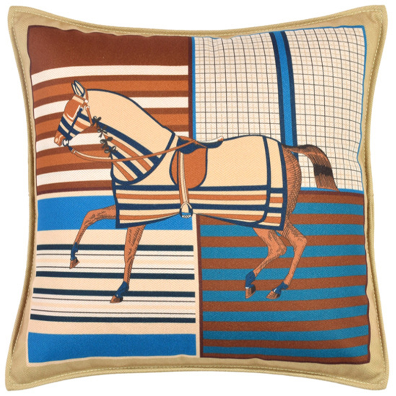 Декоративная подушка Hermes Horse 43 Бежевый Коричневый Синий Мульти Декоративная подушка Hermes Horse 43 Бежевый Коричневый Синий Мульти в Волгограде | Loft Concept