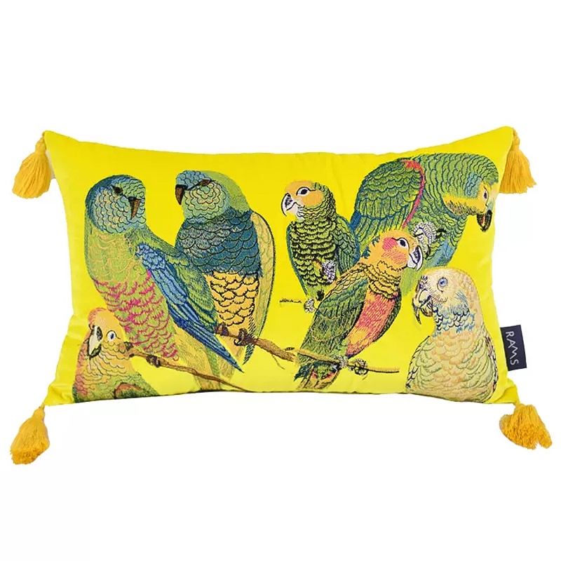 Декоративная подушка с вышивкой Embroidery Parrots Long Pillow Yellow Желтый Мульти в Волгограде | Loft Concept 
