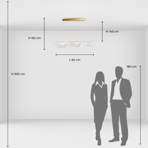 Люстра линейная с 3-мя белыми волнистыми плафонами Wave Line в Волгограде