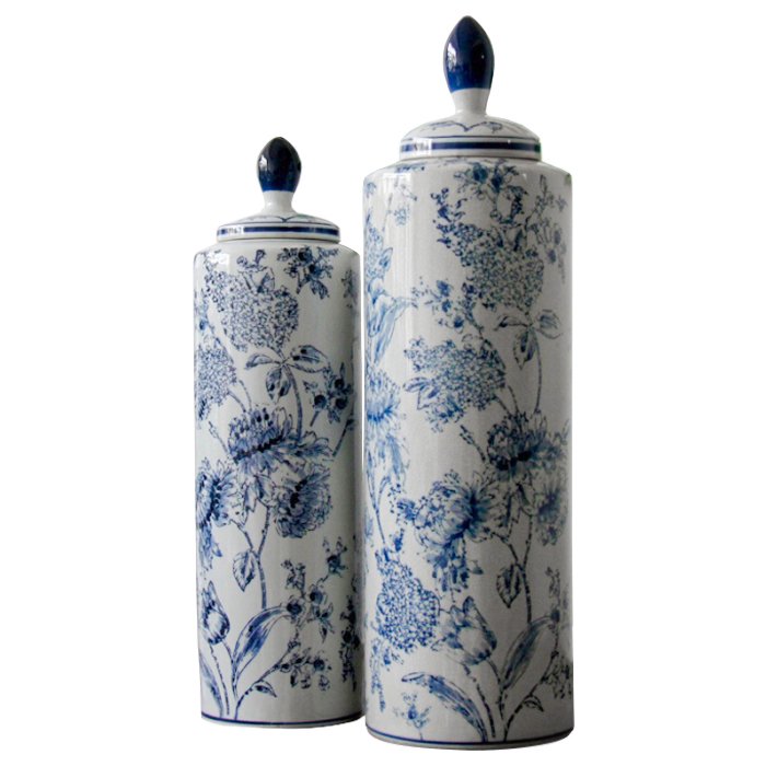 Вазы blue and white ornament Комплект из 2-х Синий Белый Вазы blue and white ornament Комплект из 2-х Синий Белый в Волгограде | Loft Concept