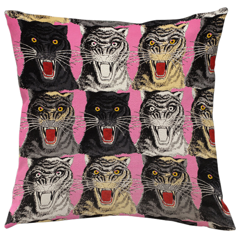 Декоративная подушка Стиль Gucci Panthers Pink Мульти Розовый Декоративная подушка Стиль Gucci Panthers Pink Мульти Розовый в Волгограде | Loft Concept