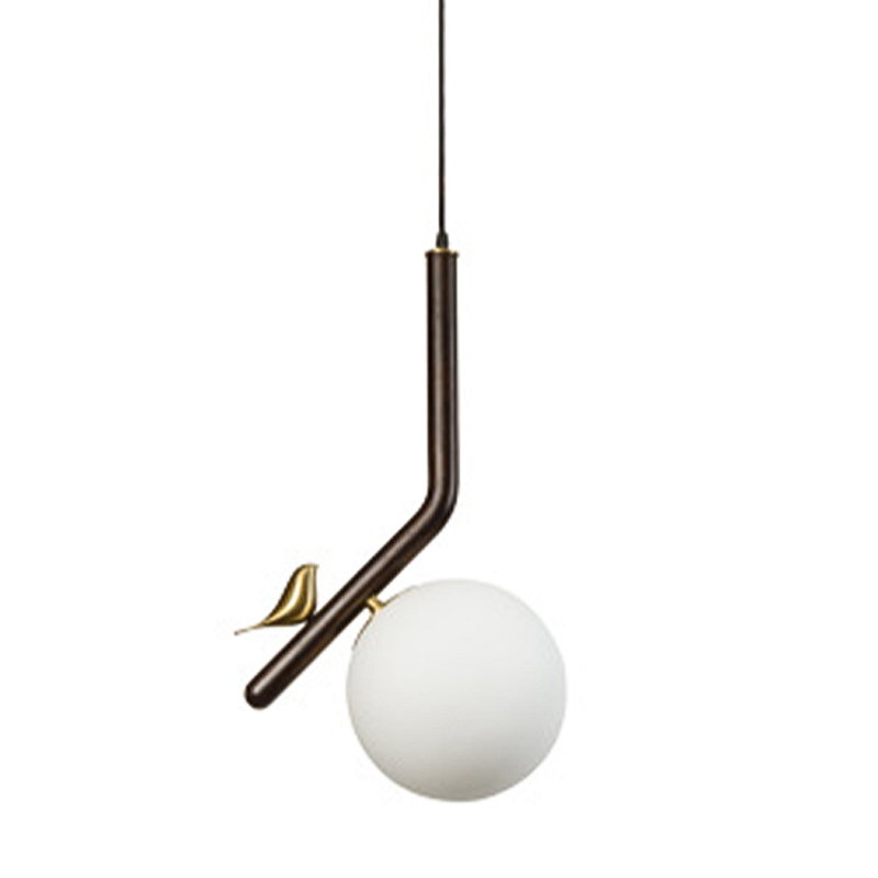 Подвесной светильник с птичкой Bird Wood Hanging Lamp Белое матовое стекло Коричневый Латунь Подвесной светильник с птичкой Bird Wood Hanging Lamp Белое матовое стекло Коричневый Латунь в Волгограде | Loft Concept