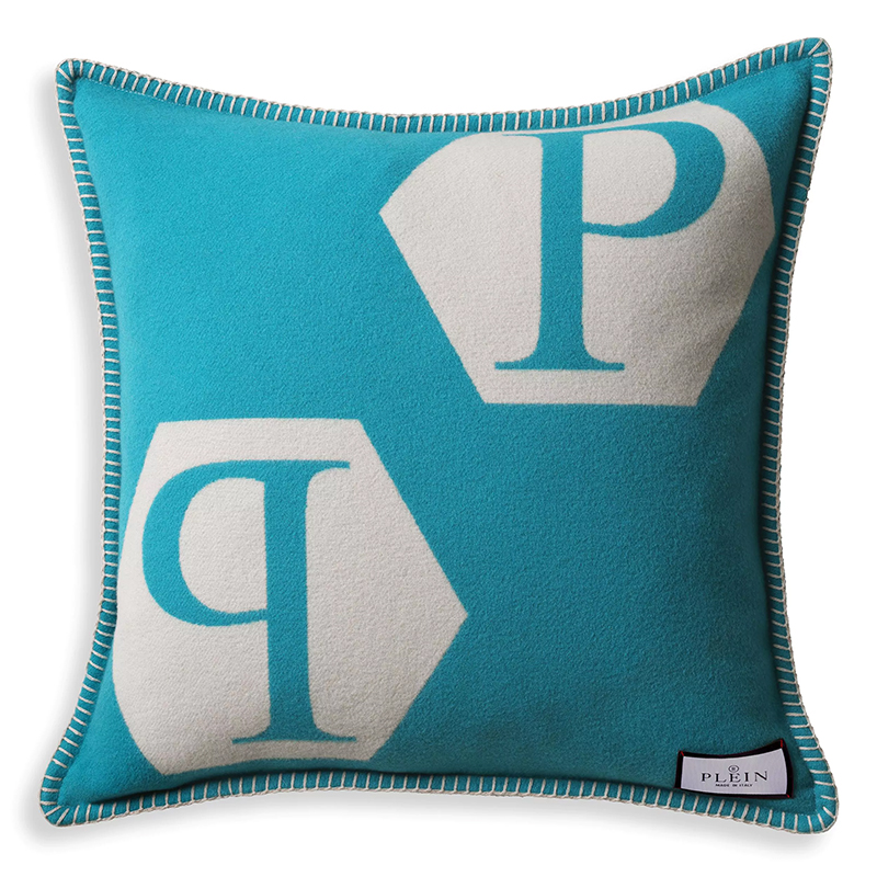 Подушка Philipp Plein Cushion Cashmere PP Logo 65 x 65 Blue Голубой Белый Подушка Philipp Plein Cushion Cashmere PP Logo 65 x 65 Blue Голубой Белый в Волгограде | Loft Concept