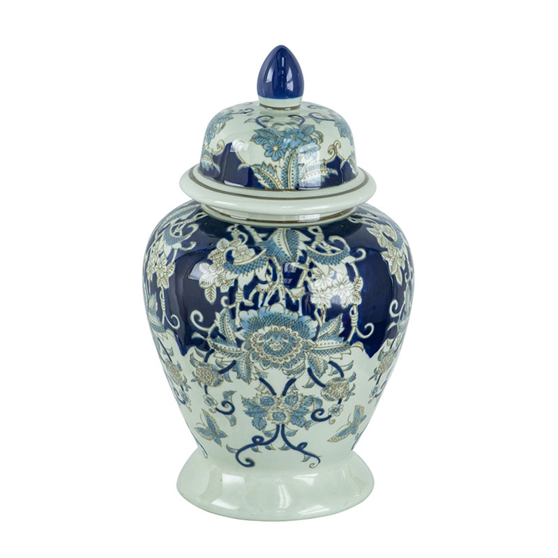 Ваза с крышкой Blue & White Ornament Vase 42 Белый Синий Ваза с крышкой Blue & White Ornament Vase 42 Белый Синий в Волгограде | Loft Concept