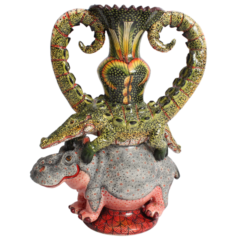 Ваза Бегемот и Крокодил Crocodile and Hippo Vase Серый Розовый Зеленый в Волгограде | Loft Concept 