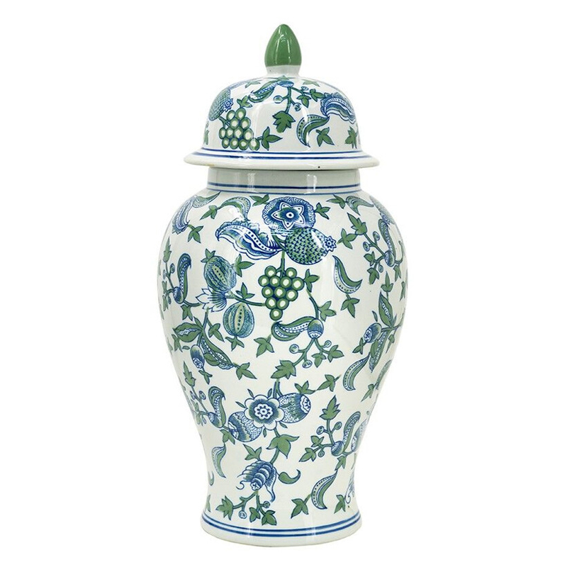 Ваза с крышкой и зелено-голубым рисунком на белом фоне 51 см Blue & White Ornament Белый Синий Ваза с крышкой и зелено-голубым рисунком на белом фоне 51 см Blue & White Ornament Белый Синий в Волгограде | Loft Concept