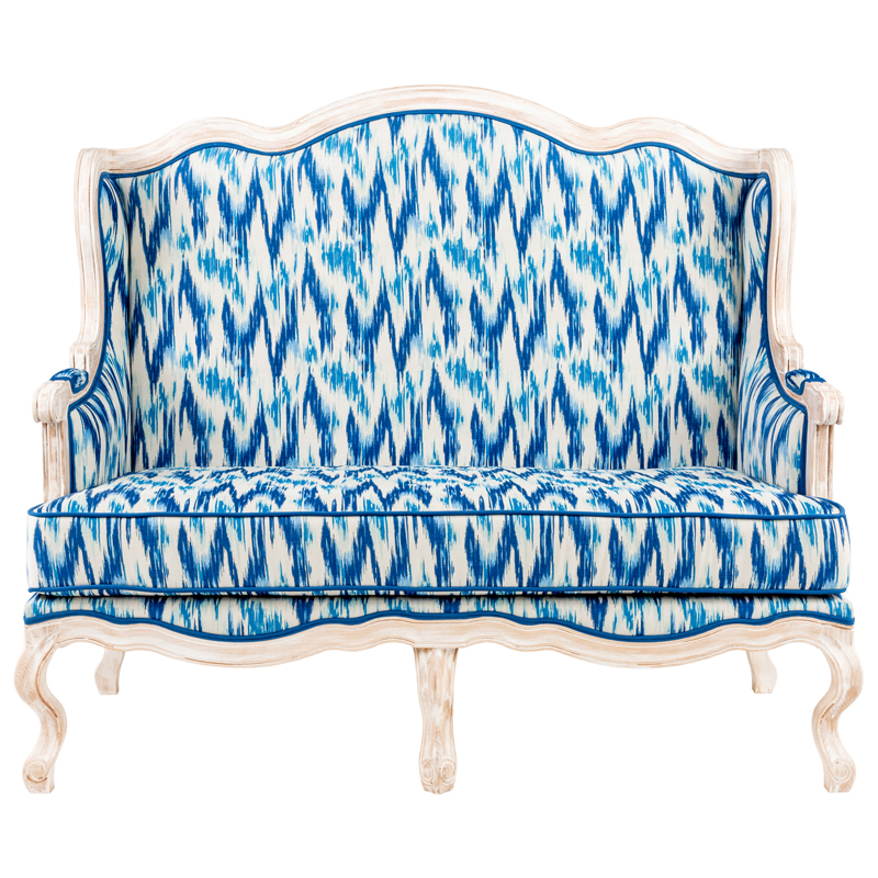 Двухместный диван с голубым узором Ikat Pattern Белый Голубой Двухместный диван с голубым узором Ikat Pattern Белый Голубой в Волгограде | Loft Concept