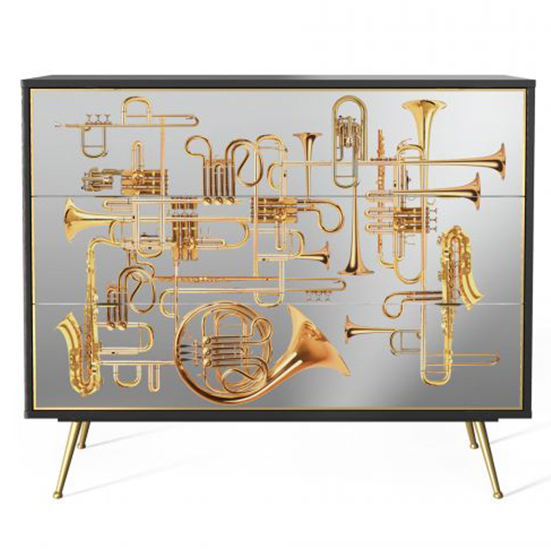 Комод Seletti Chest of Three Drawers Trumpets Латунь Черный Золотой Комод Seletti Chest of Three Drawers Trumpets Латунь Черный Золотой в Волгограде | Loft Concept
