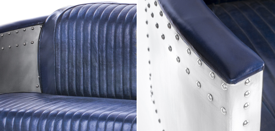 Диван Авиатор Sofa 2 seat синяя кожа Диван Авиатор Sofa 2 seat синяя кожа - Loft-Concept в Волгограде