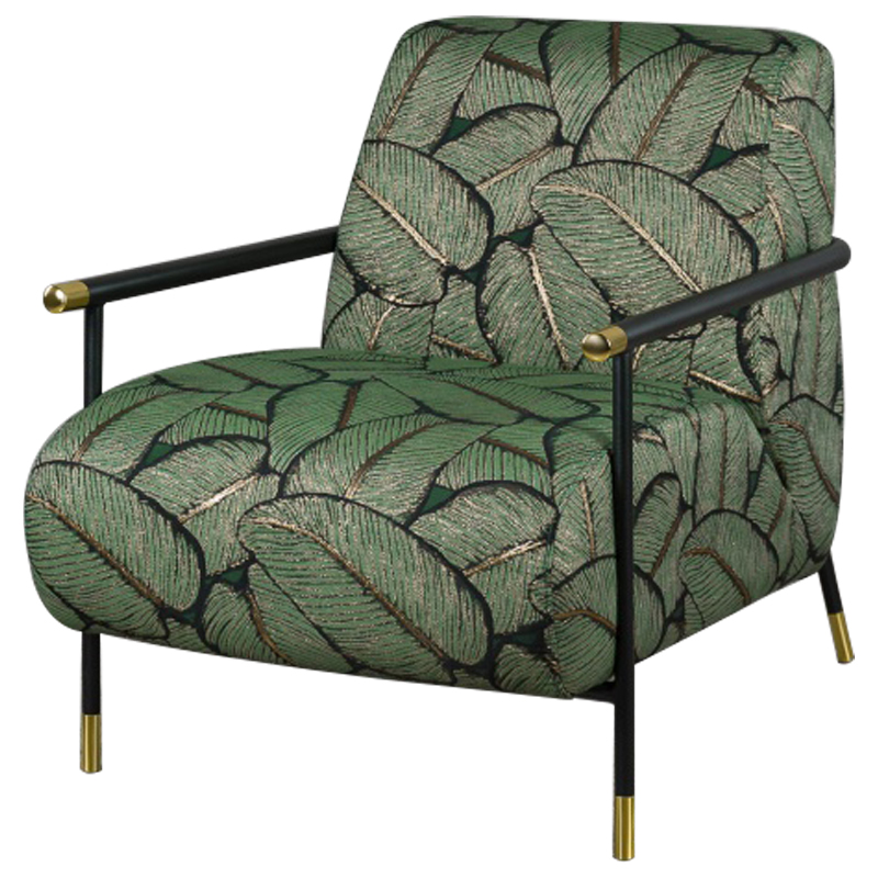 Кресло с Цветным принтом Листья Foliage Armchair Green Зеленый Черный Кресло с Цветным принтом Листья Foliage Armchair Green Зеленый Черный в Волгограде | Loft Concept