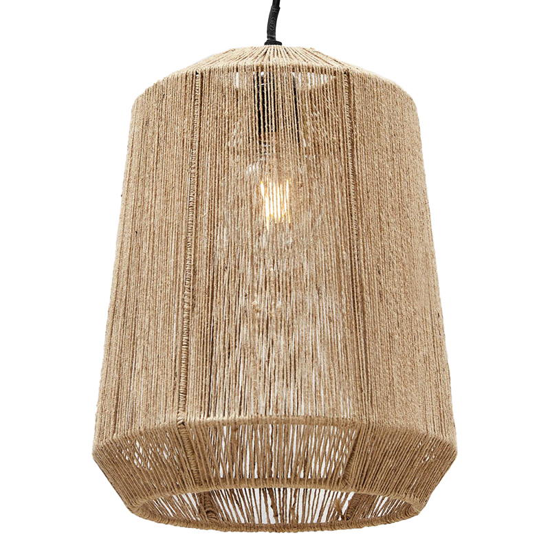 Подвесная люстра с плетеным плафоном Uma Wicker Chandelier Бежевый Черный в Волгограде | Loft Concept 