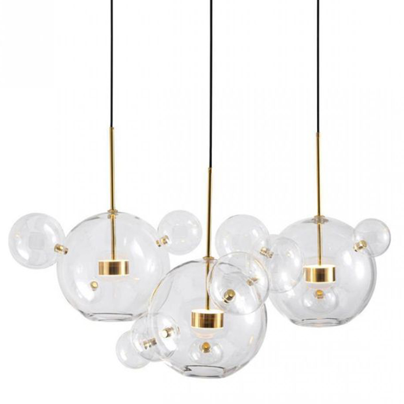 Светодиодный светильник Giopato & Coombes Bubble Chandelier Linear Circle 3 плафона Белый Золотой Прозрачное Стекло Светодиодный светильник Giopato & Coombes Bubble Chandelier Linear Circle 3 плафона Белый Золотой Прозрачное Стекло в Волгограде | Loft Concept