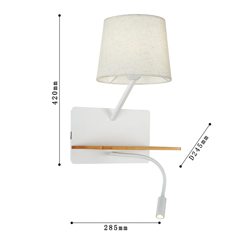 Бра с абажуром и гибким спотом Trumpet Wall White USB Бра с абажуром и гибким спотом Trumpet Wall White USB в Волгограде