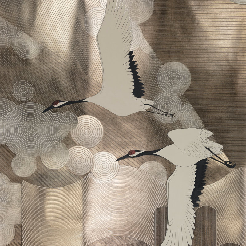 Обои ручная роспись Namban Special Colourway SC-238 on silver gilded paper with antiquing  в Волгограде | Loft Concept 