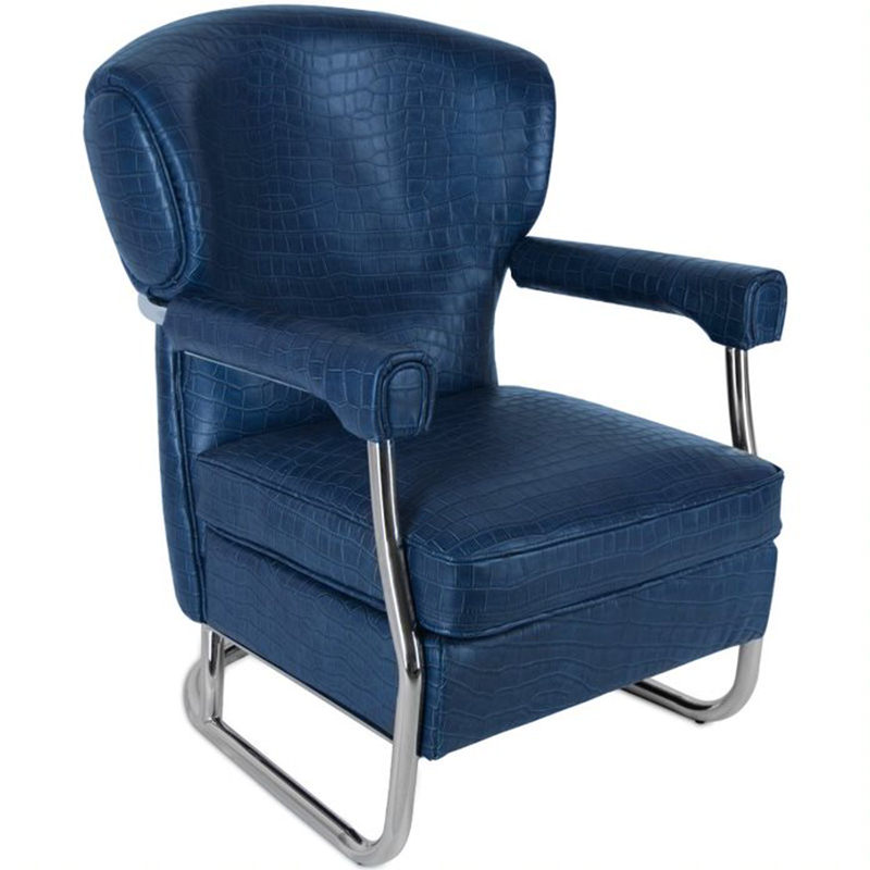 Кресло Eggert Armchair blue leather Синий Хром Кресло Eggert Armchair blue leather Синий Хром в Волгограде | Loft Concept