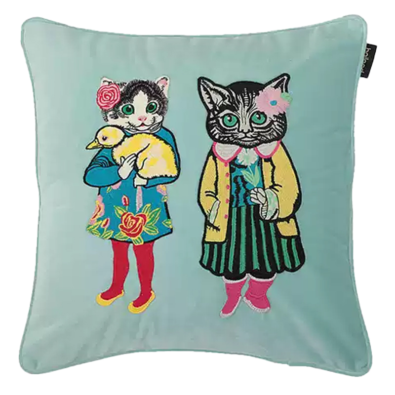 Декоративная подушка с вышивкой Стиль Gucci Two Kittens Cushion Mint Мульти Мятный Декоративная подушка с вышивкой Стиль Gucci Two Kittens Cushion Mint Мульти Мятный в Волгограде | Loft Concept