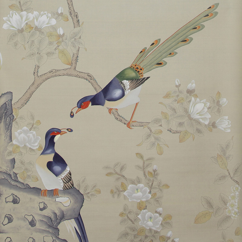 Обои ручная роспись Japanese Garden Special Colourway on Faint Gold metallic silk Обои ручная роспись Japanese Garden Special Colourway on Faint Gold metallic silk в Волгограде | Loft Concept