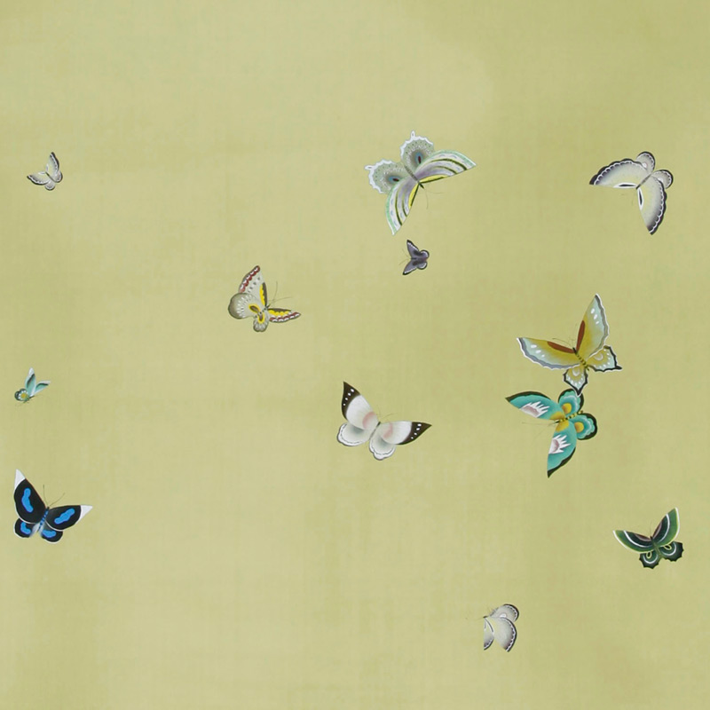 Обои ручная роспись Butterflies Special Colourway on Pea Green dyed silk  в Волгограде | Loft Concept 