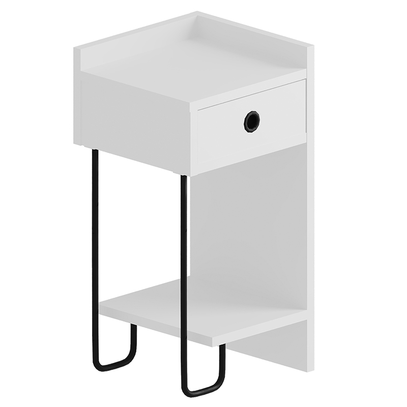 Прикроватная тумба белого цвета с ящиком и открытой полкой SIRIUS NIGHTSTAND RIGHT MODULE WHITE Белый Черный Прикроватная тумба белого цвета с ящиком и открытой полкой SIRIUS NIGHTSTAND RIGHT MODULE WHITE Белый Черный в Волгограде | Loft Concept