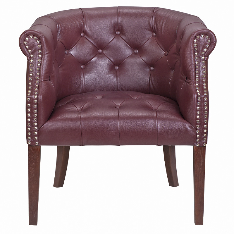 Кресло низкое из натуральной кожи на 4-х деревянных ножках из массива бука Chloe Leather Armchair vine Бордовый Коричневый Кресло низкое из натуральной кожи на 4-х деревянных ножках из массива бука Chloe Leather Armchair vine Бордовый Коричневый в Волгограде | Loft Concept