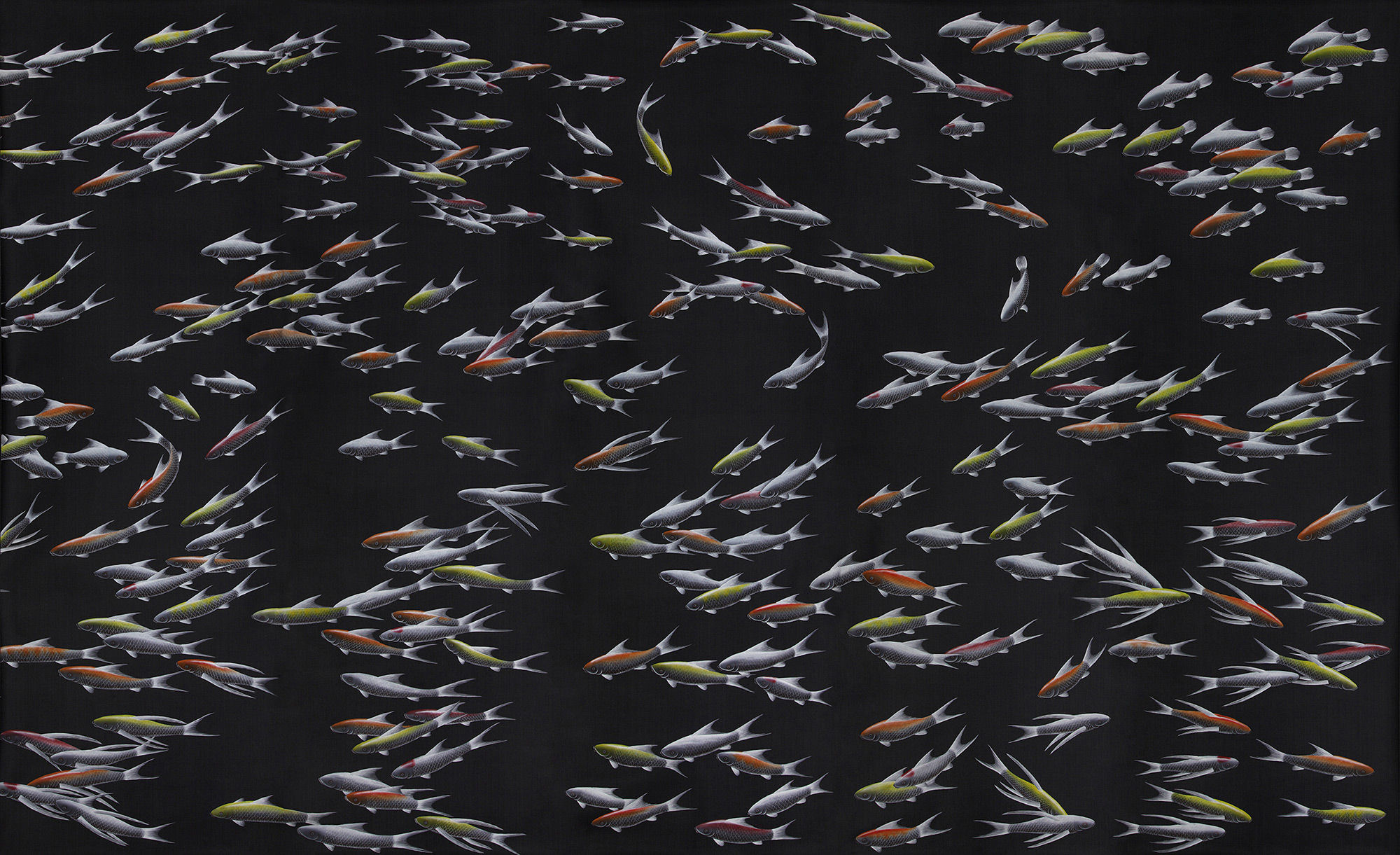 Обои ручная роспись Fishes Koi on Pitch dyed silk Обои ручная роспись Fishes Koi on Pitch dyed silk - постер Loft-Concept в Волгограде