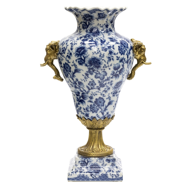 Ваза Bronze Elephant Heads Vase Бронза Белый Синий Ваза Bronze Elephant Heads Vase Бронза Белый Синий в Волгограде | Loft Concept
