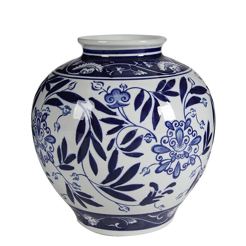 Ваза округлой формы с бело-синим цветочным орнаментом Blue & White Ornament Белый Синий Ваза округлой формы с бело-синим цветочным орнаментом Blue & White Ornament Белый Синий в Волгограде | Loft Concept