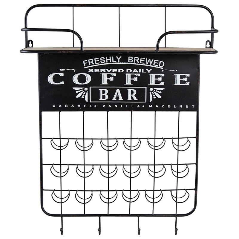 Настенная полка с крючками Coffee Bar Черный Бежевый Белый Настенная полка с крючками Coffee Bar Черный Бежевый Белый в Волгограде | Loft Concept