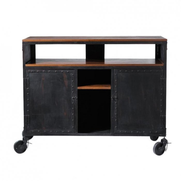 Комод в стиле Индастриал на колёсах Industrial Bar Oak Chest Черный Комод в стиле Индастриал на колёсах Industrial Bar Oak Chest Черный в Волгограде | Loft Concept
