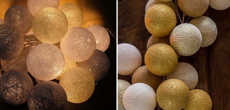 Гирлянда хлопковые фонарики Сotton Ball Gold Mix - Loft-Concept в Волгограде