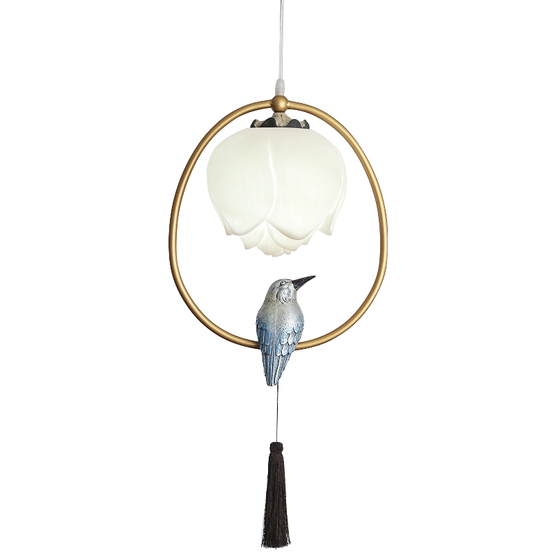 Подвесной светильник Blue Bird with Tassel Латунь Голубой Белый Розовый пастельный Подвесной светильник Blue Bird with Tassel Латунь Голубой Белый Розовый пастельный в Волгограде | Loft Concept