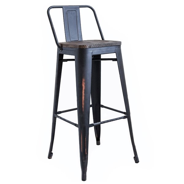 Барный стул Tolix Bar Stool Wood Черный матовый в Волгограде | Loft Concept 