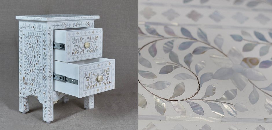 Тумба инкрустация перламутром Inlaid Bone White c 2 ящиками Тумба инкрустация перламутром Inlaid Bone White c 2 ящиками - Loft-Concept в Волгограде